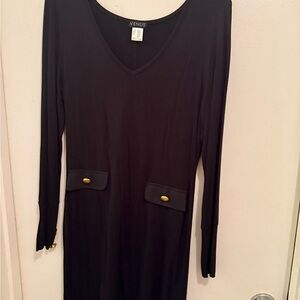 VENUS Elegant Black Long Sleeve Dress with Gold Accents